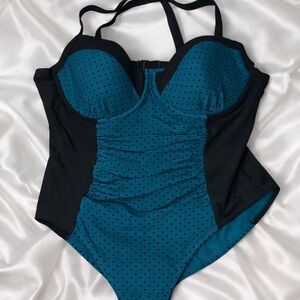 Terra & Sky Teal Polka Dot One-Piece Swimsuit